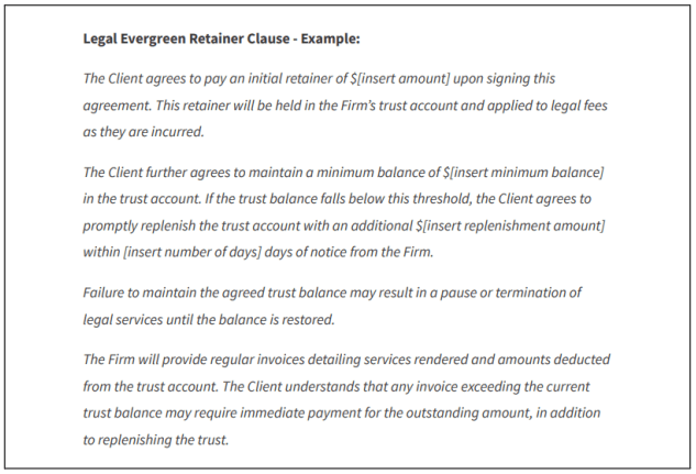 Legal evergreen retainer clause example template
